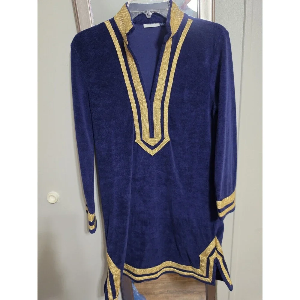 Cabana Life Navy Blue Velvet Caftan Tunic - Size Small - Excellent Pre-Owned...